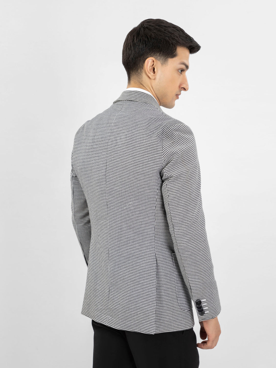 Black & White Houndstooth Patterned Formal Blazer