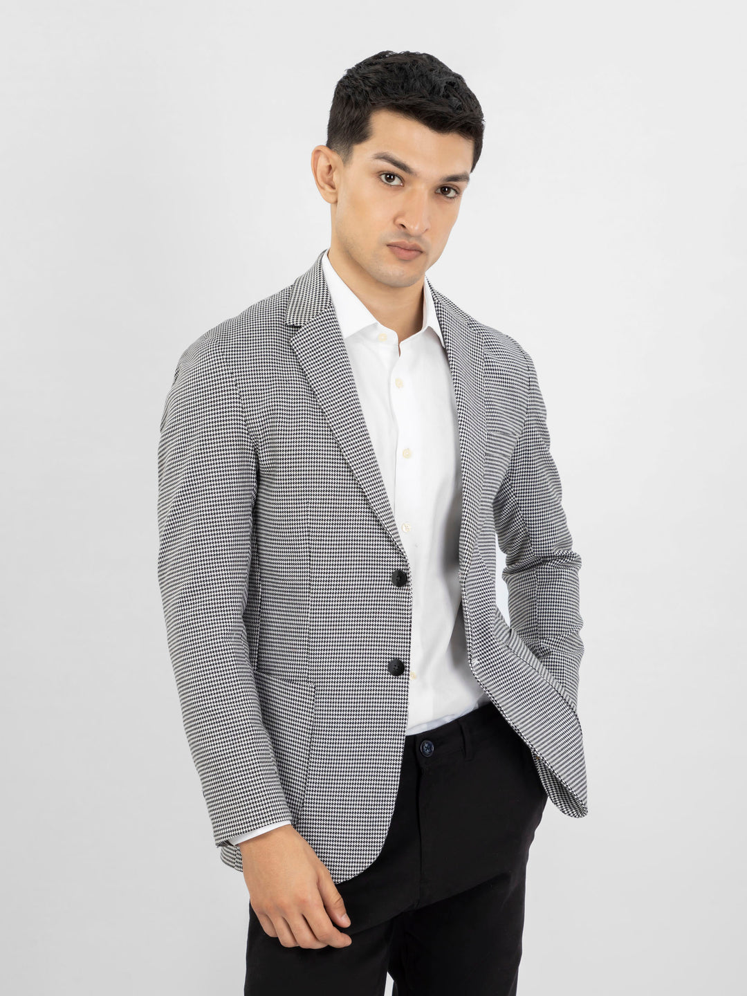 Black & White Houndstooth Patterned Formal Blazer