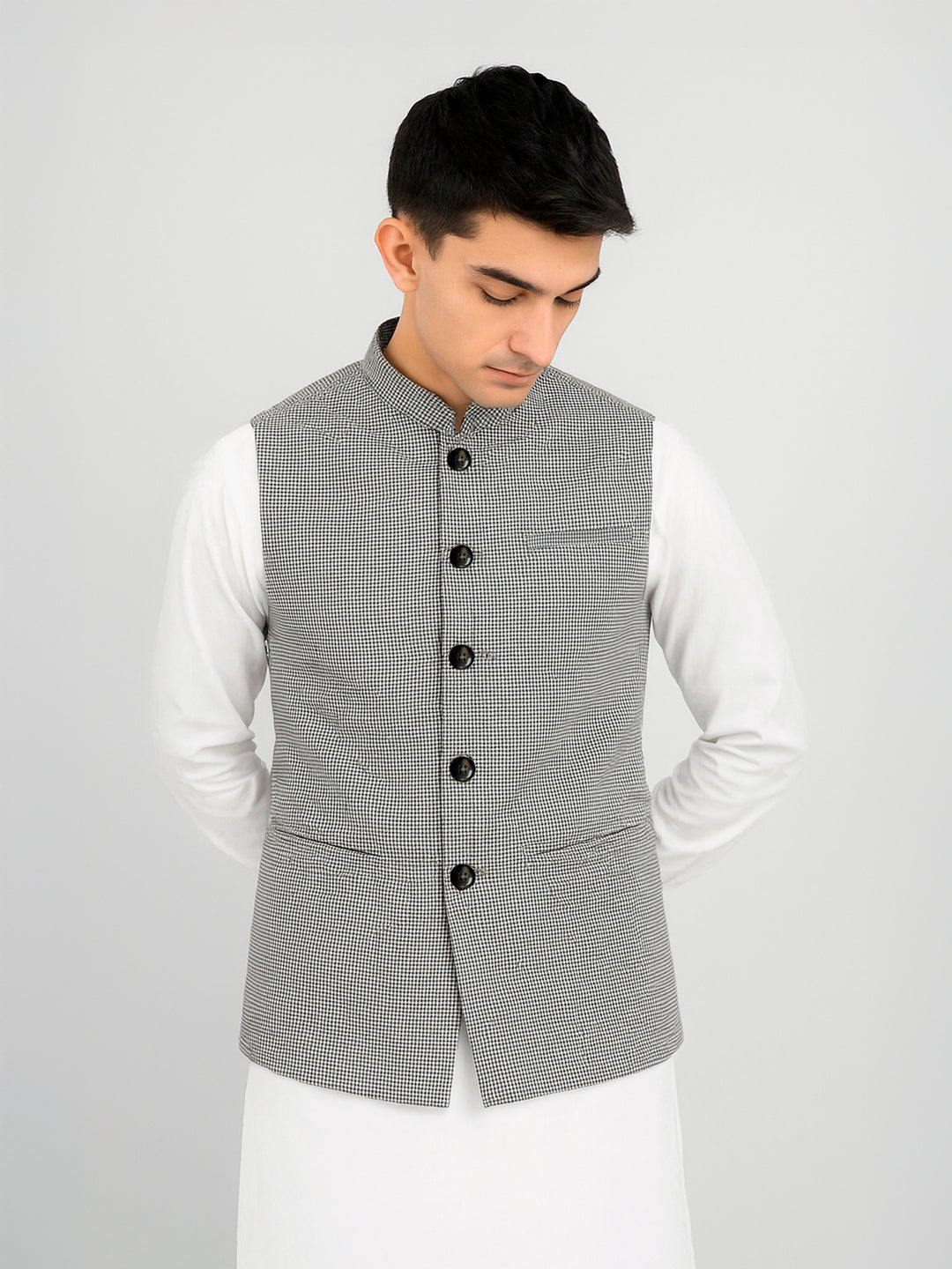 Black whitehoundstoothwaistcoatbrumanopakistan