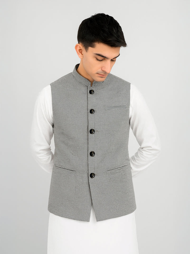 Black & White Houndstooth Waistcoat