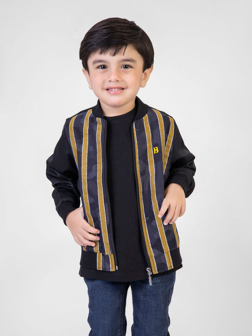 Black & Yellow Striped Light Weight Bomber Jacket