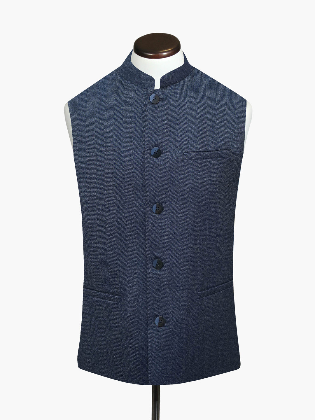 Blue Wool Herringbone Structured Waistcoat - Sartoria