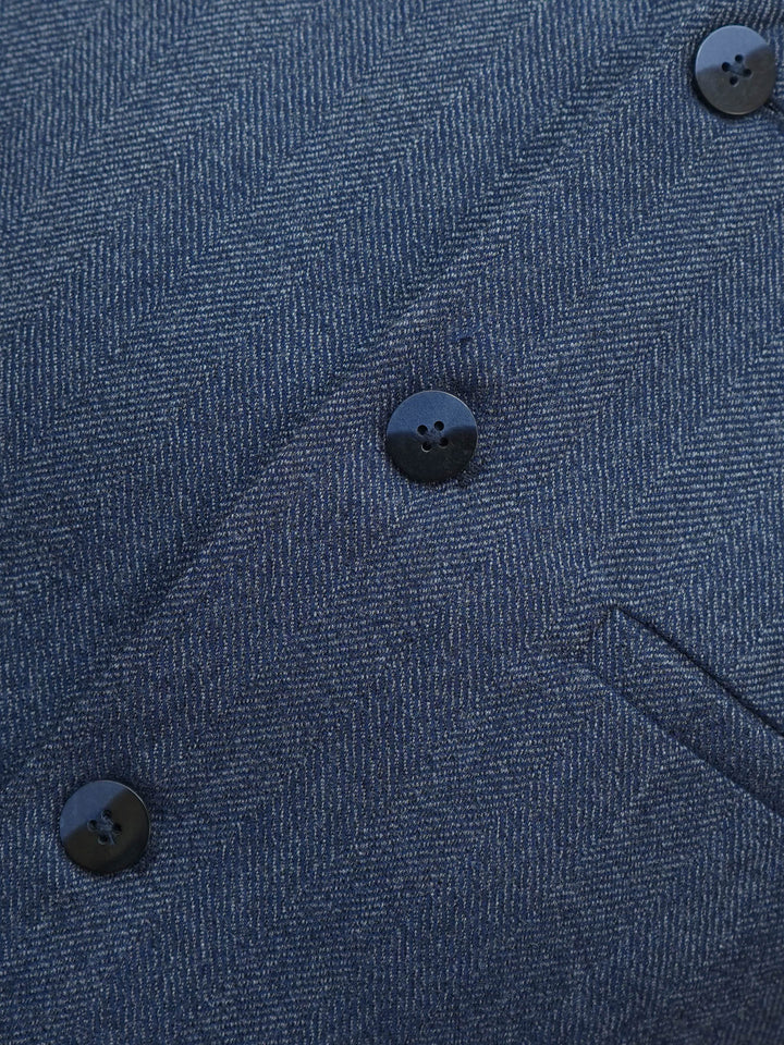 Blue-Wool-Herringbone-Structured-Waistcoat - Sartoria-Brumano-Pakistan
