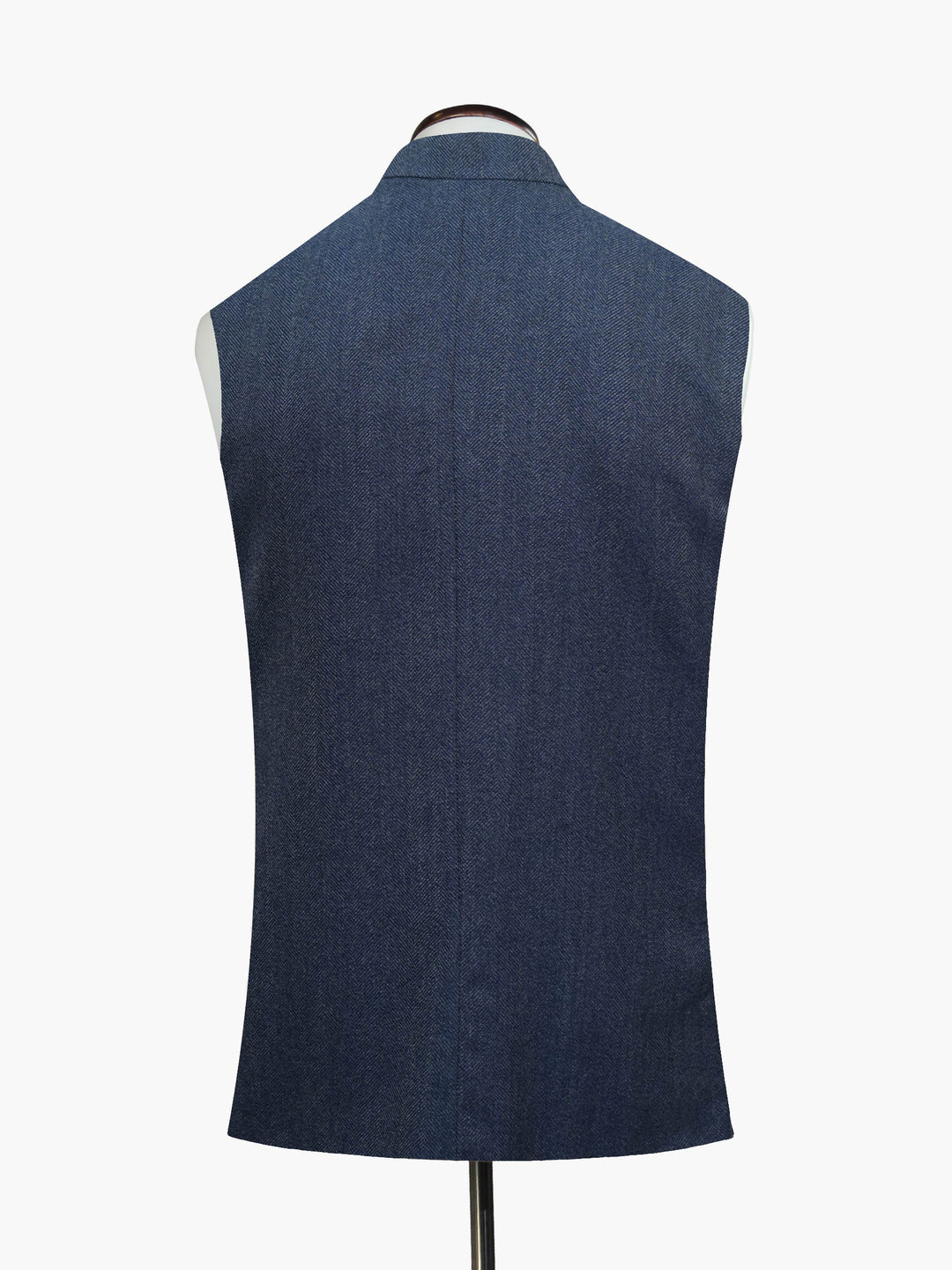 Blue-Wool-Herringbone-Structured-Waistcoat - Sartoria-Brumano-Pakistan
