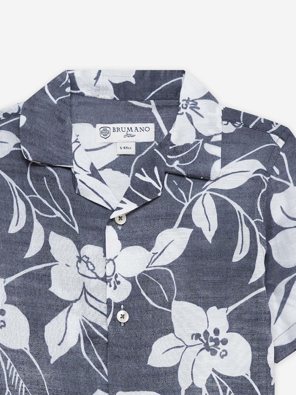 Blue Bold Floral Printed Cuban Collar Shirt - Junior