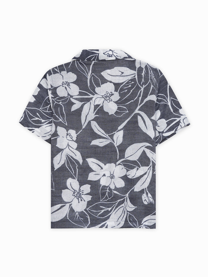Blue Bold Floral Printed Cuban Collar Shirt - Junior