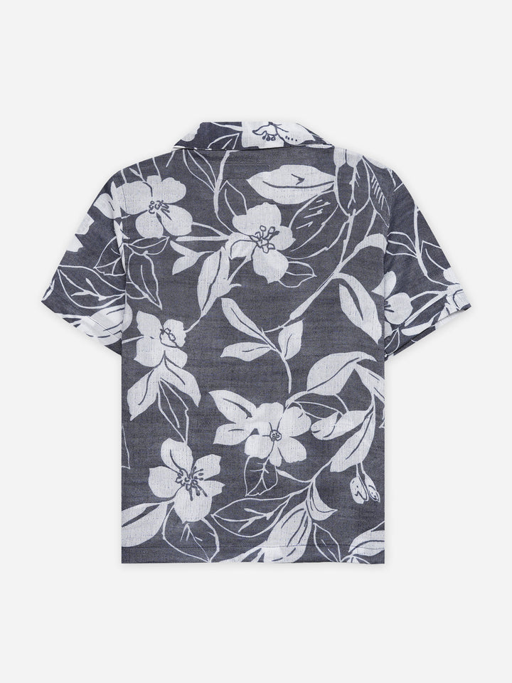 Blue Bold Floral Printed Cuban Collar Shirt - Junior