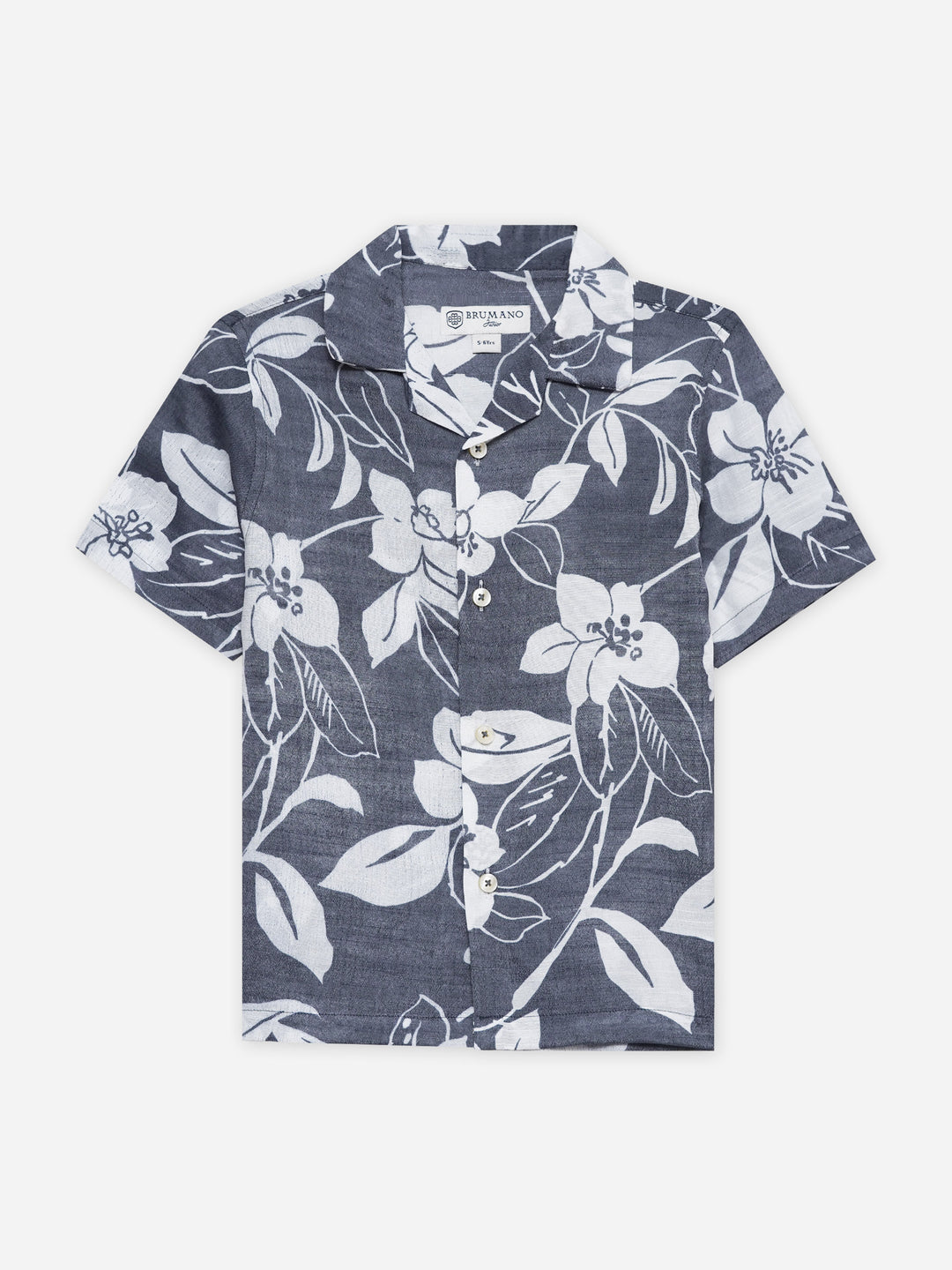 Blue Bold Floral Printed Cuban Collar Shirt - Junior