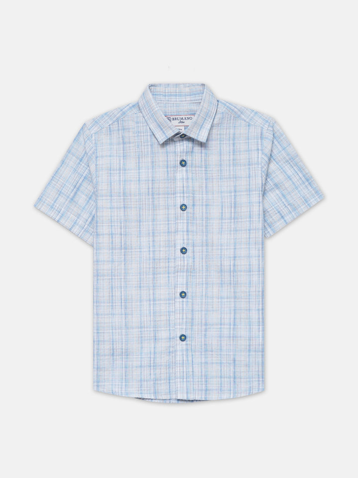 Blue Checkered Seersucked Half Sleeve Shirt - Junior
