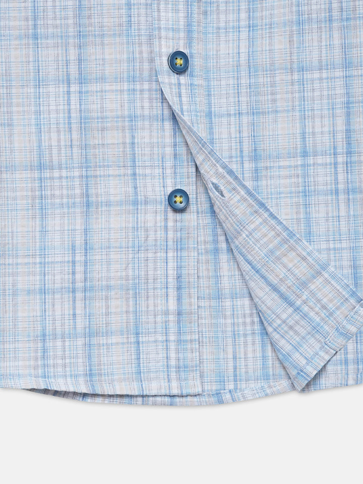 Blue Checkered Seersucked Half Sleeve Shirt - Junior