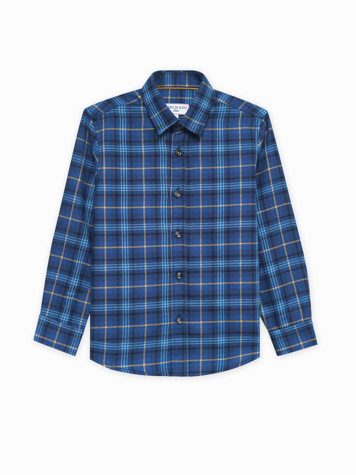 Blue Flannel Checkered Long Sleeve Shirt - Junior
