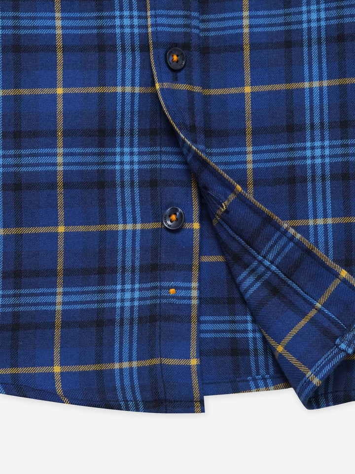 Blue Flannel Checkered Long Sleeve Shirt - Junior