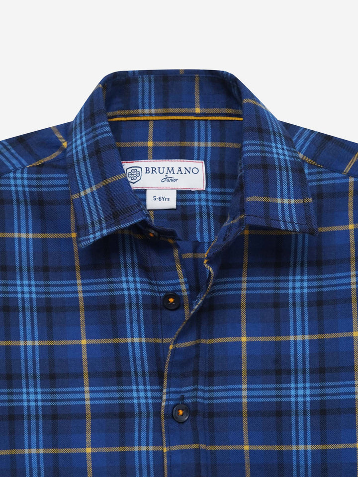 Blue Flannel Checkered Long Sleeve Shirt - Junior