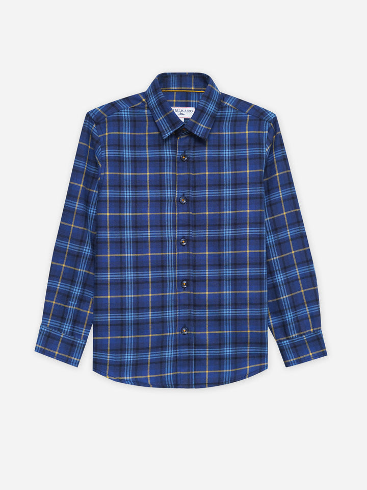 Blue Flannel Checkered Long Sleeve Shirt - Junior