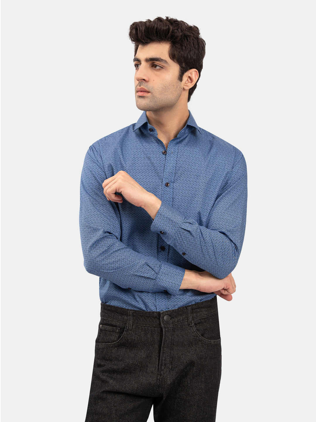 Blue Floral Printed Shirt With Shallow Collar