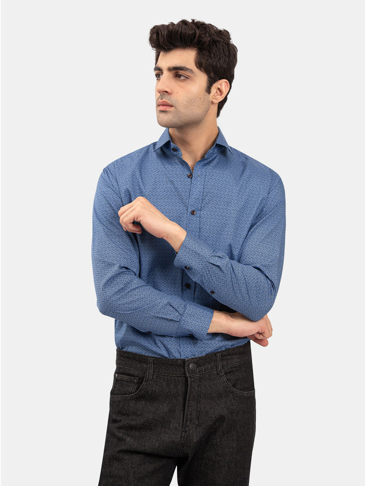 Blue Floral Printed Shirt With Shallow Collar