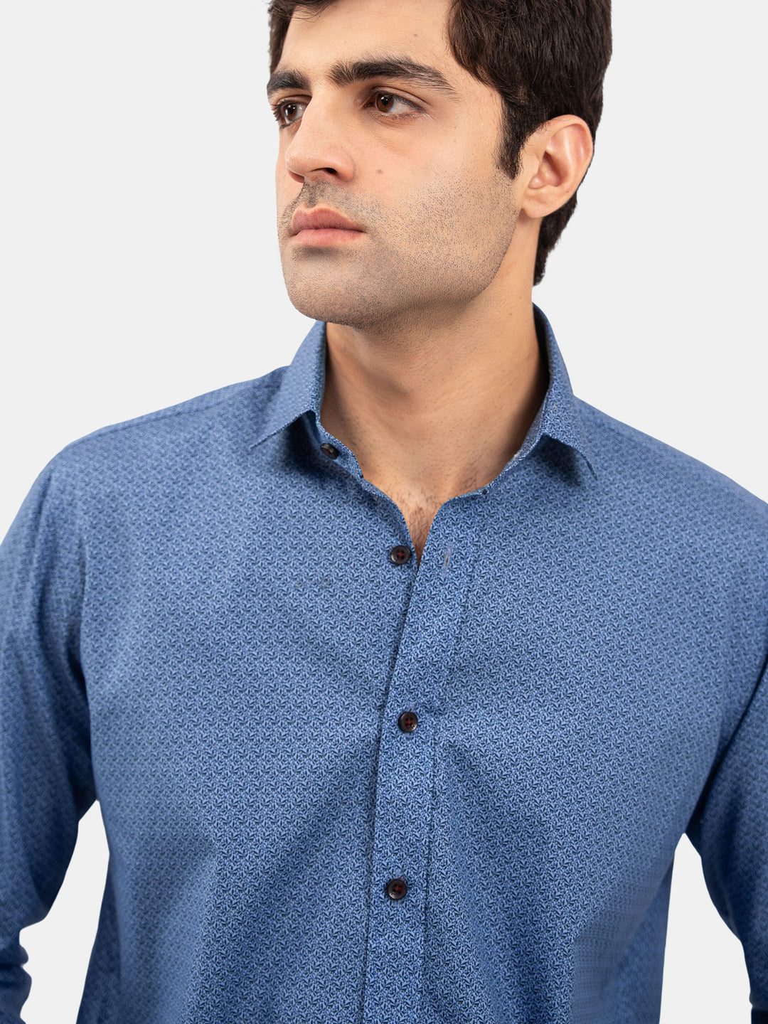 Blue Floral Printed Shirt With Shallow Collar