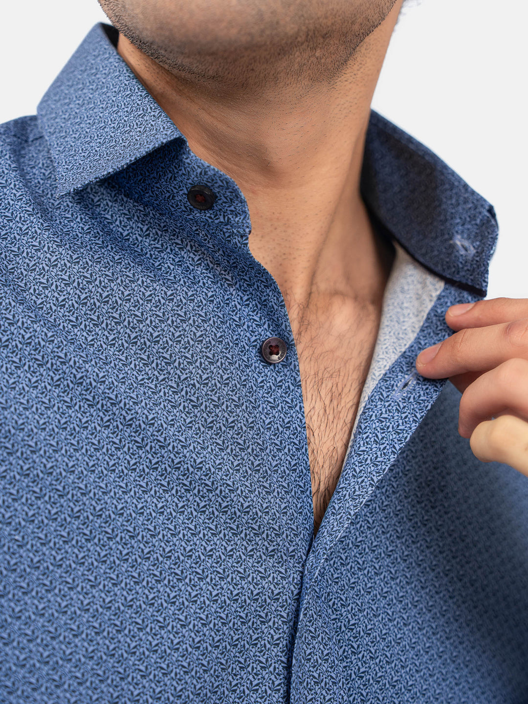 Blue Floral Printed Shirt With Shallow Collar