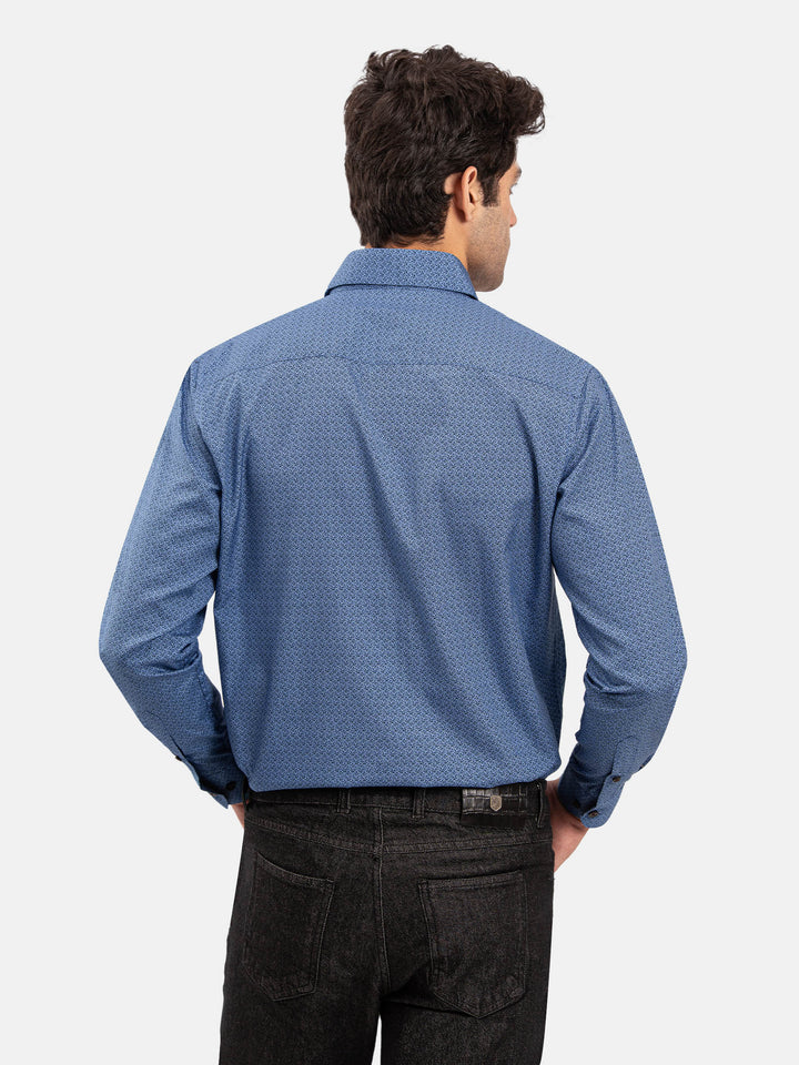Blue Floral Printed Shirt With Shallow Collar