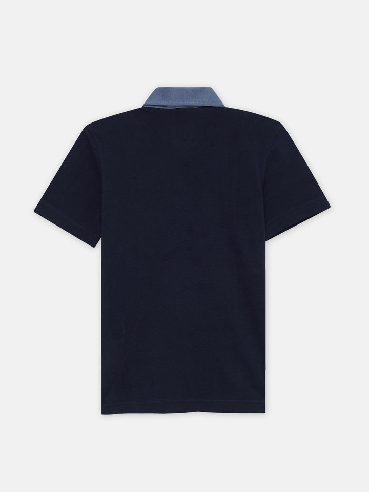 Blue & Grey Contrast Panel Pique Polo - Junior