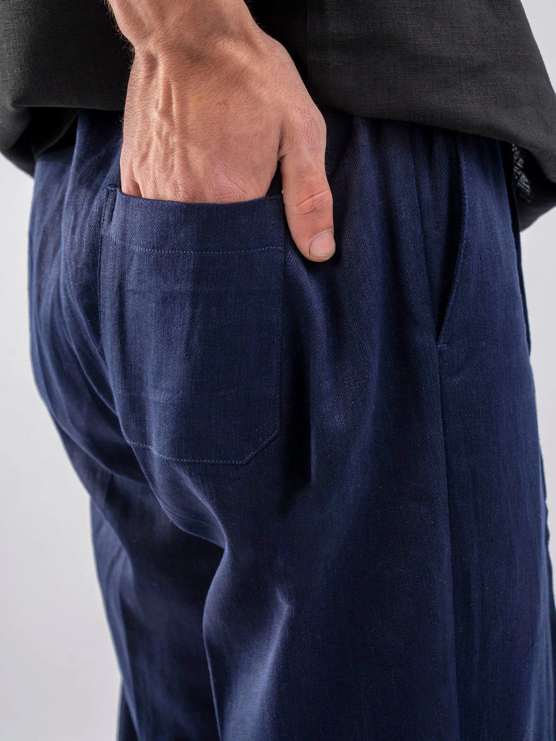 Blue Linen Blended Casual Pajama