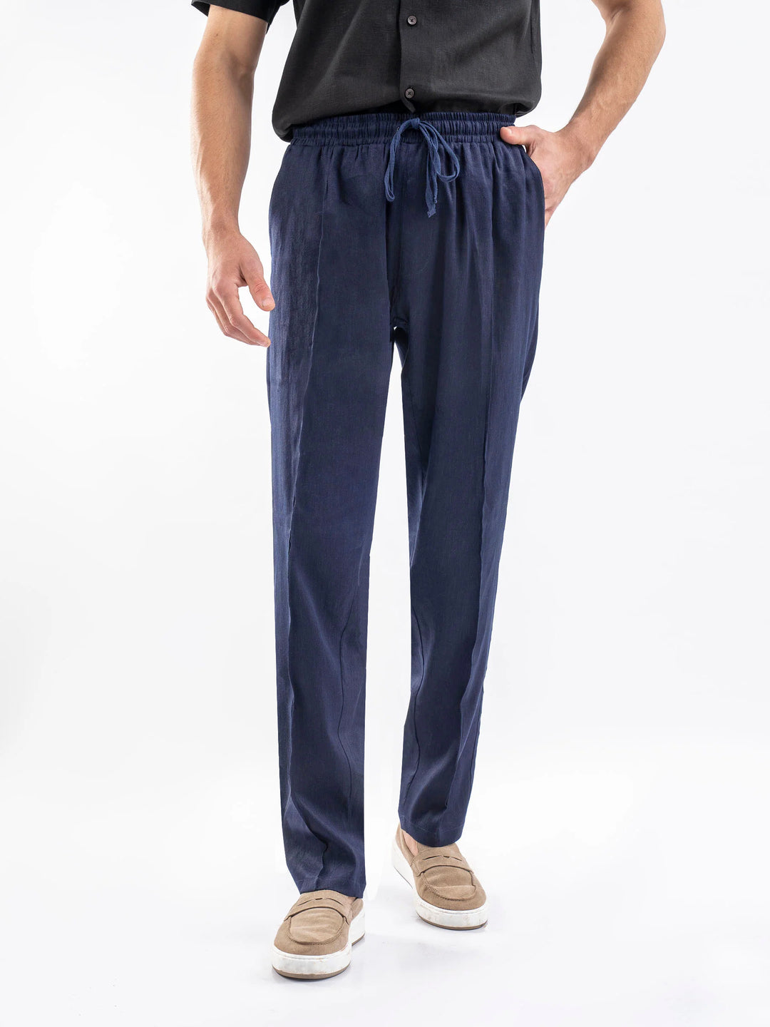 Blue Linen Blended Casual Pajama