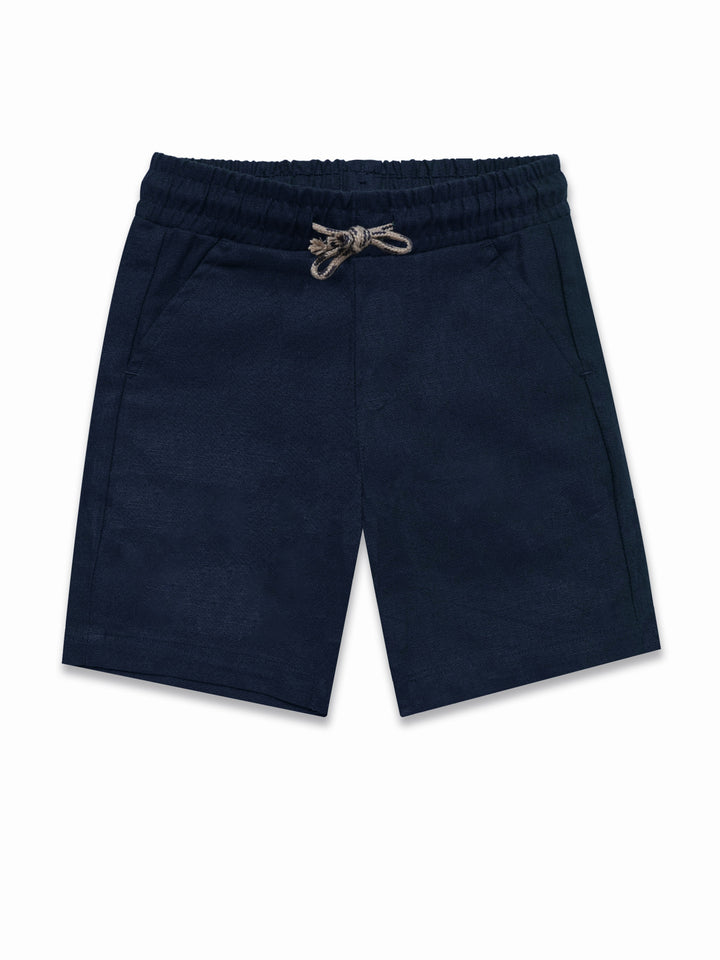 Blue Linen Structured Casual Shorts - Junior