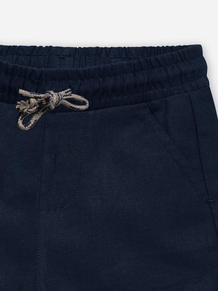 Blue Linen Structured Casual Shorts - Junior