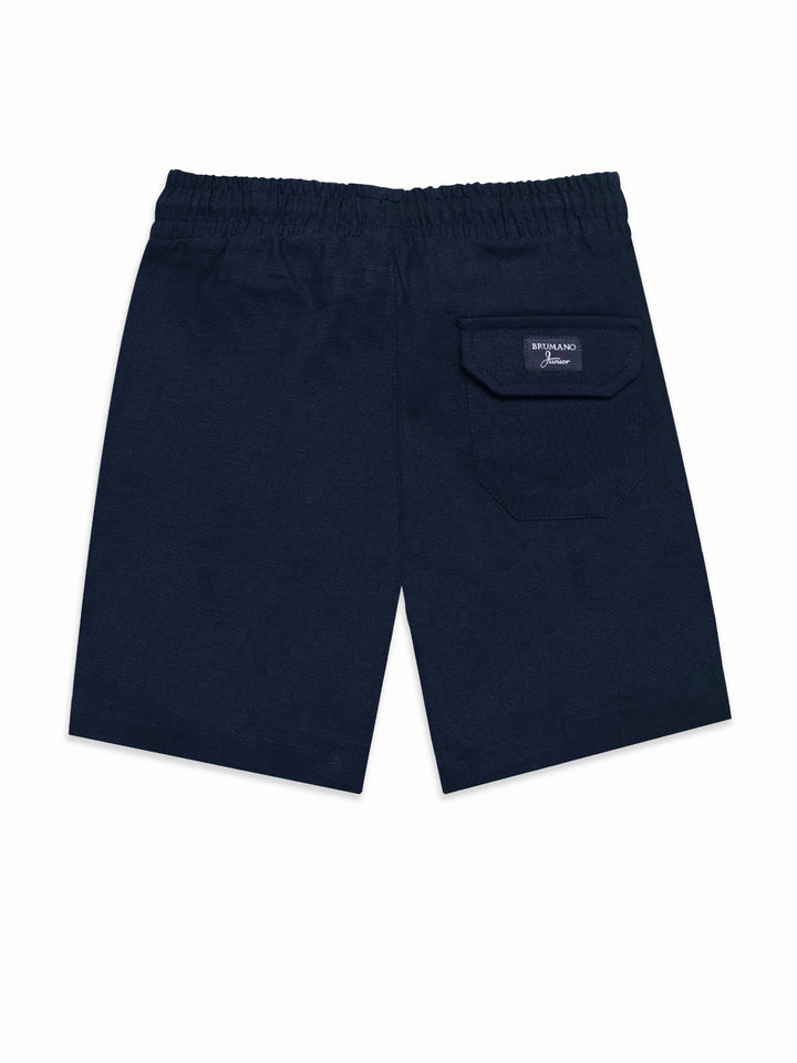 Blue Linen Structured Casual Shorts - Junior back image