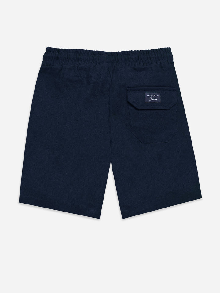Blue Linen Structured Casual Shorts - Junior