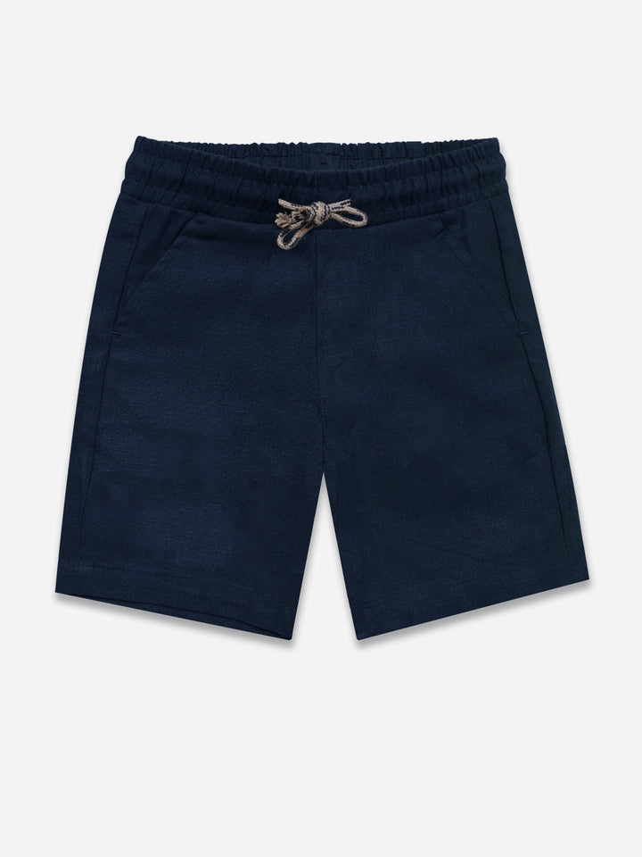 Blue Linen Structured Casual Shorts - Junior