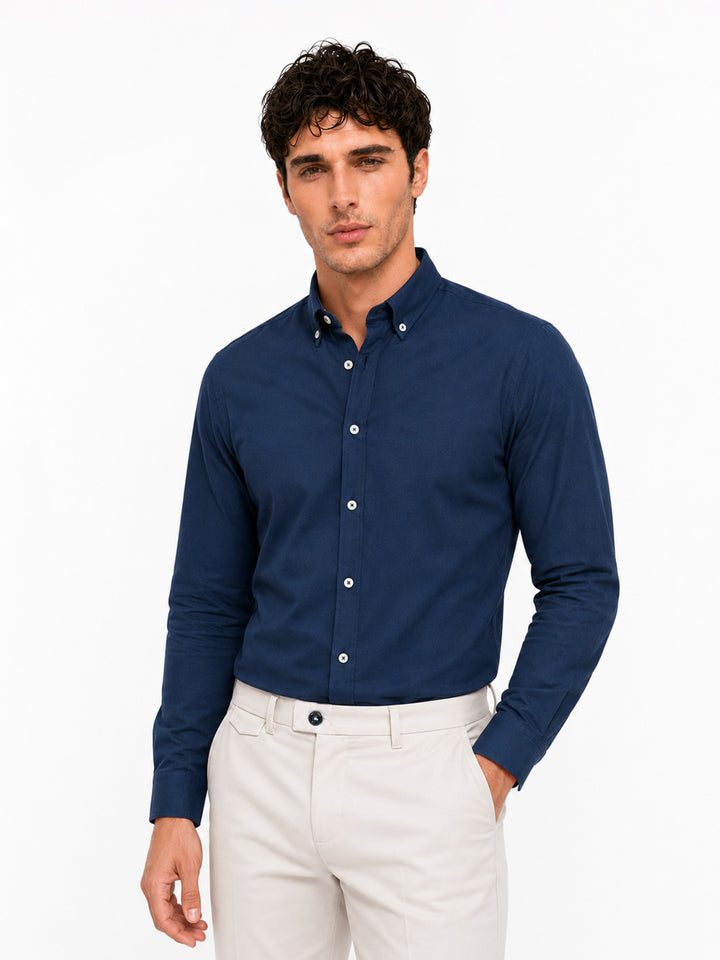 Blue Oxford Button Down Shirt front view