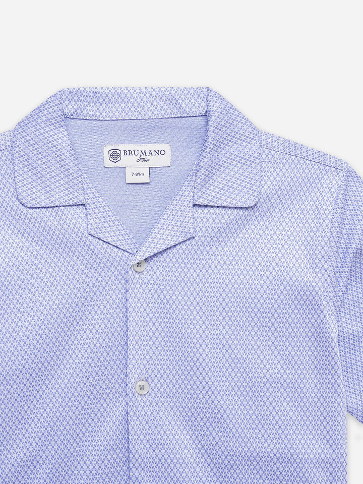 Blue Printed Knitted Cuban Collar Shirt - Junior