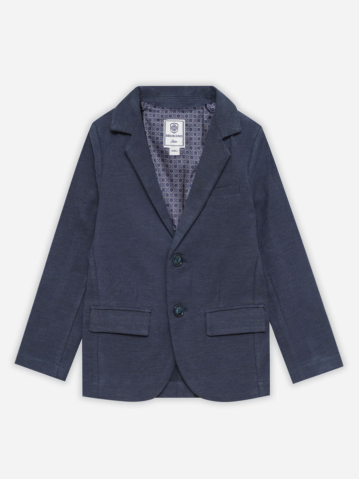 Blue Self Striped Kids Casual Blazer