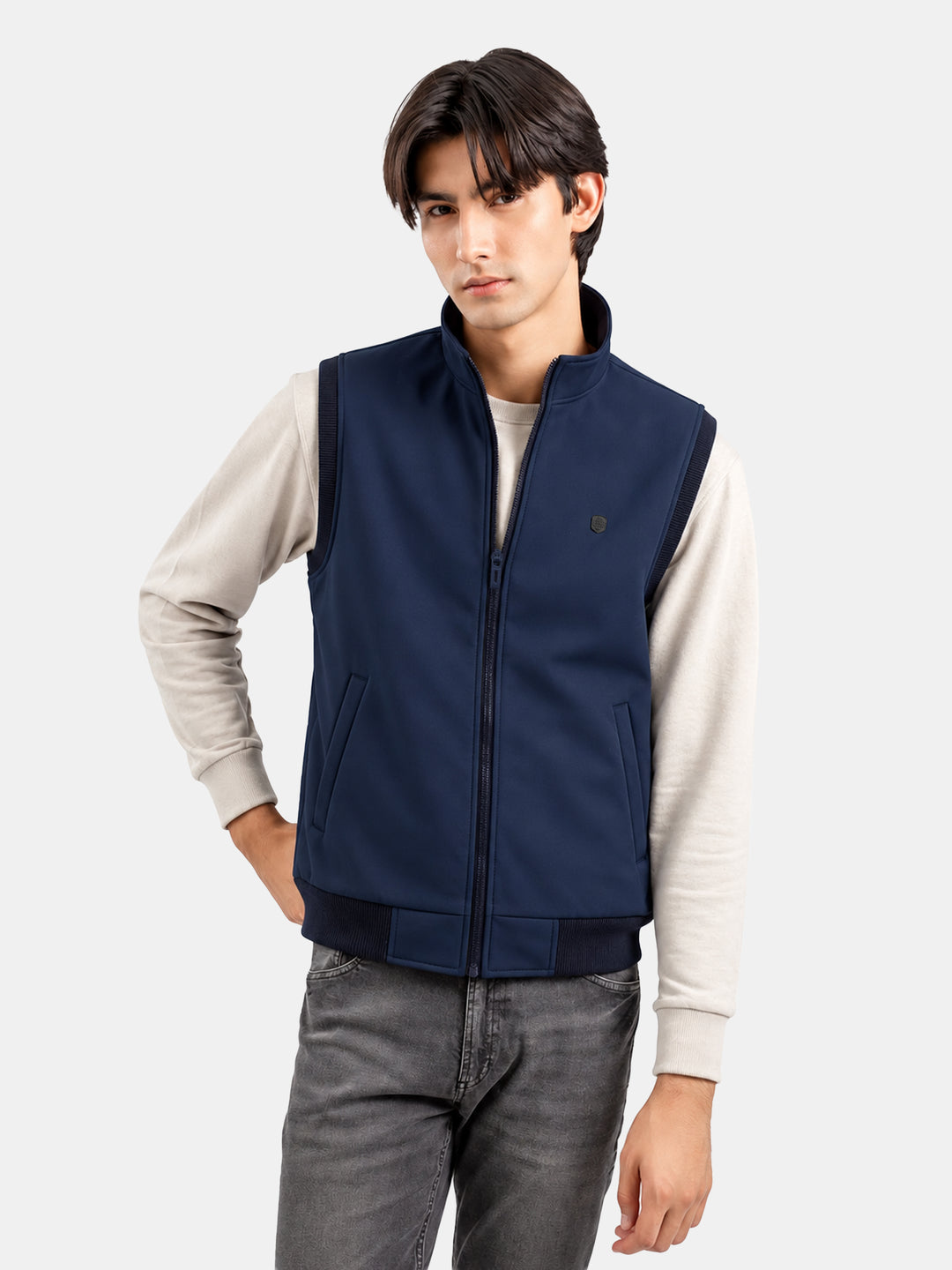 Blue Sleeveless Zipper Jacket - Essential
