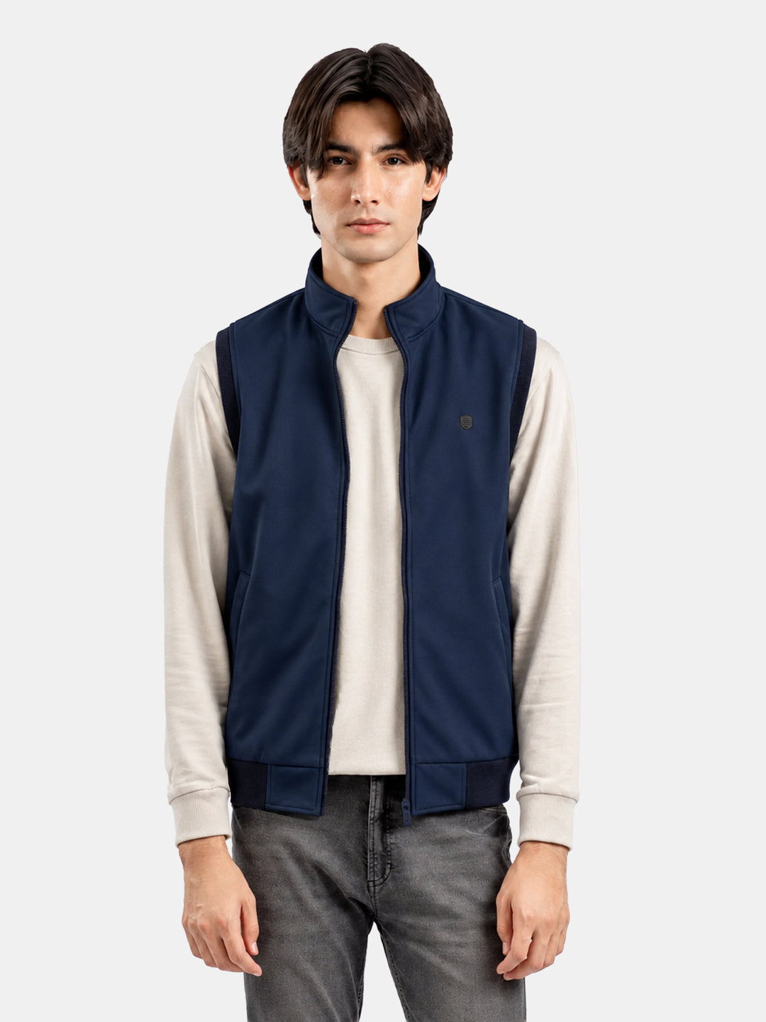 Blue Sleeveless Zipper Jacket - Essential