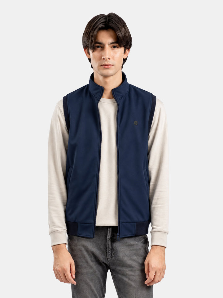 Blue Sleeveless Zipper Jacket - Essential