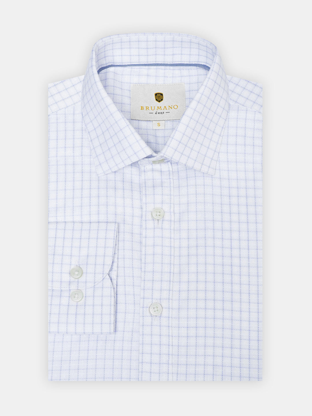 Blue Small Windowpane Slub Checkered Formal Shirt - Luxe