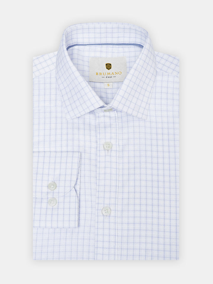 Blue Small Windowpane Slub Checkered Formal Shirt - Luxe