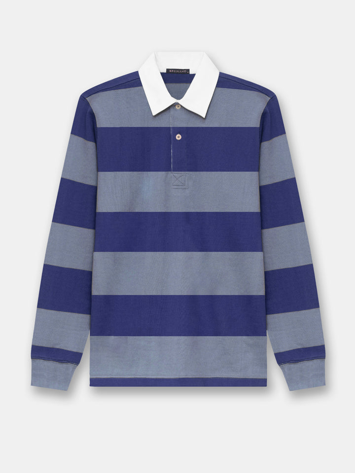 Blue Striped Full Sleeve Rugby Polo