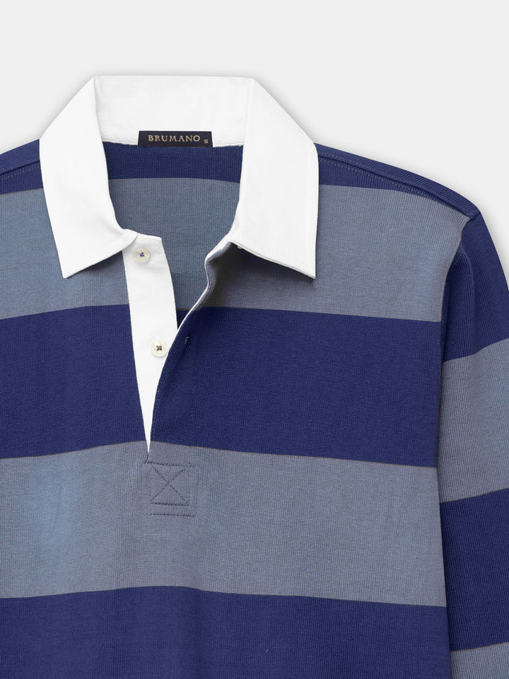 Blue Striped Full Sleeve Rugby Polo