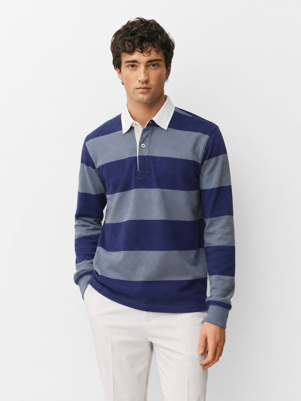 Blue Striped Full Sleeve Rugby Polo