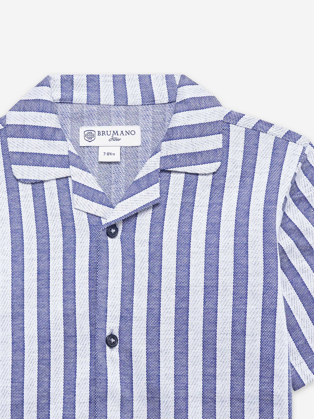Blue Striped Knitted Cuban Collar Shirt - Junior