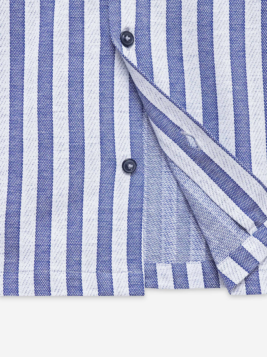 Blue Striped Knitted Cuban Collar Shirt - Junior