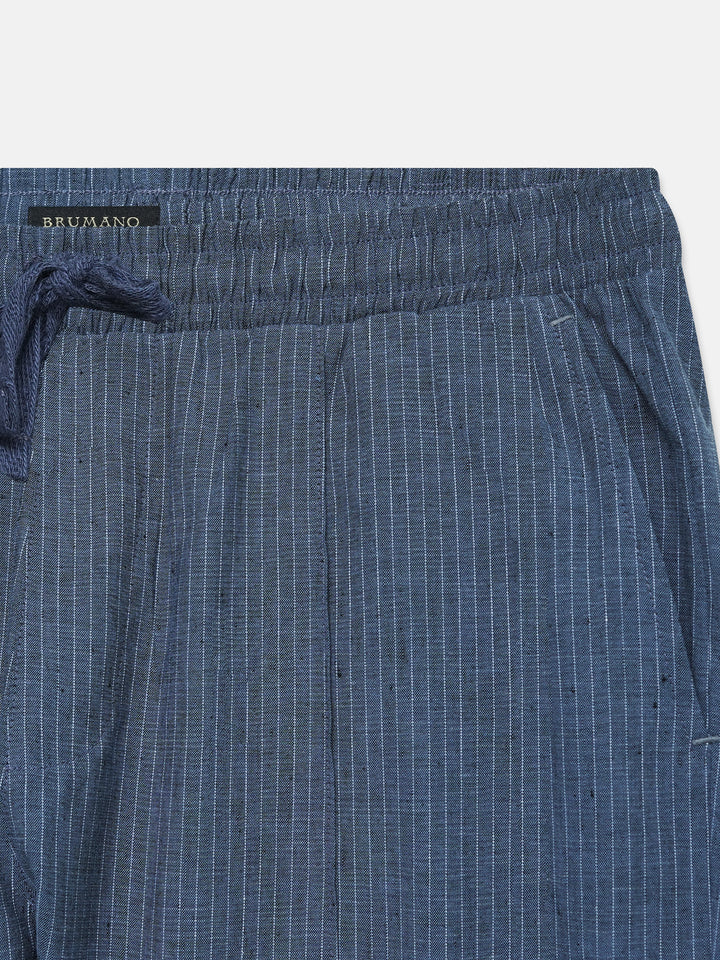 Blue Striped Linen Blended Casual Pajama