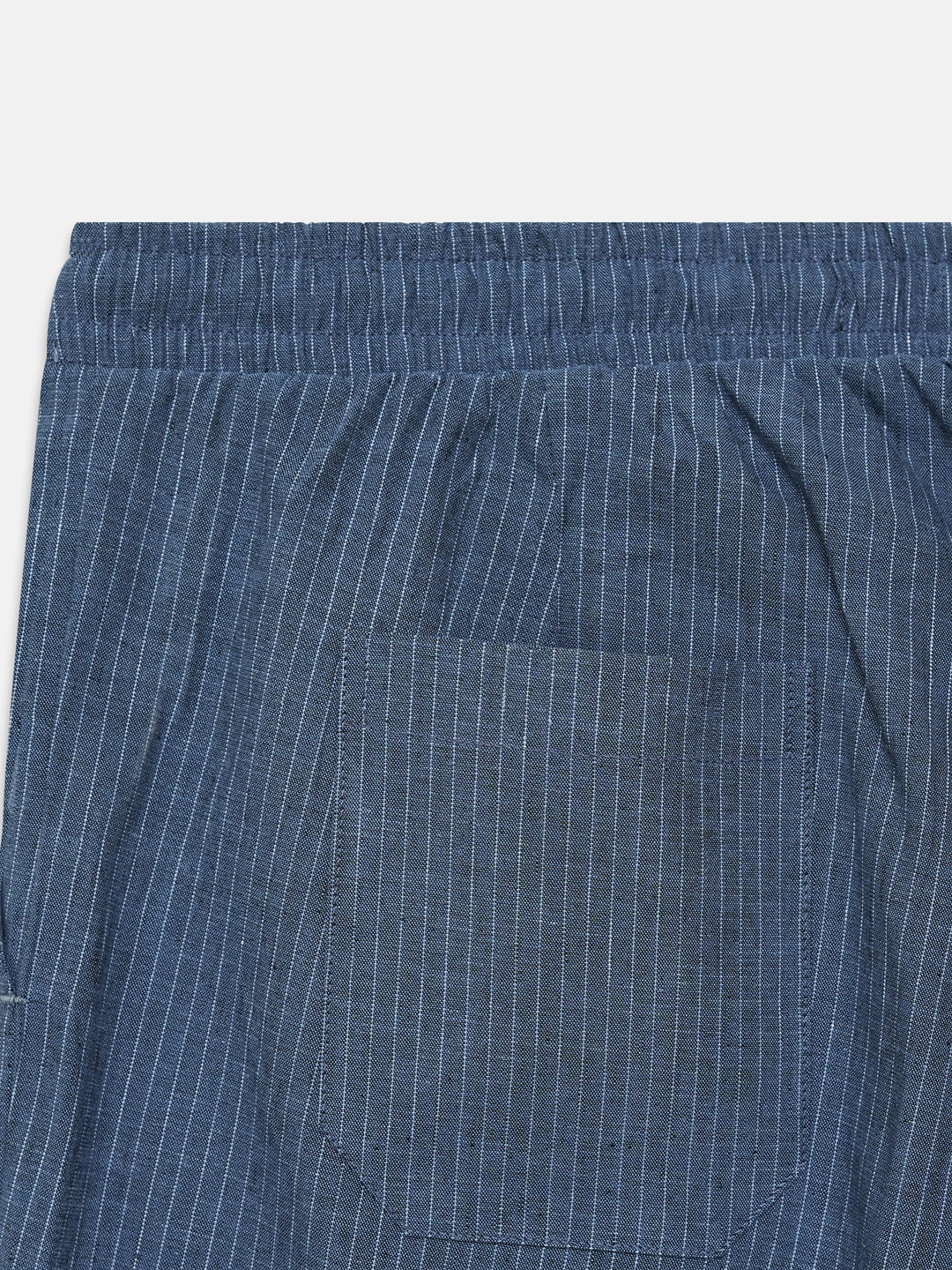 Blue Striped Linen Blended Casual Pajama
