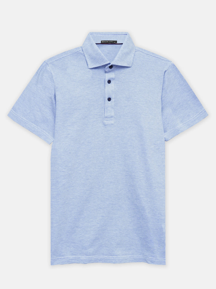 Blue Striped Polo With Cutaway Collar