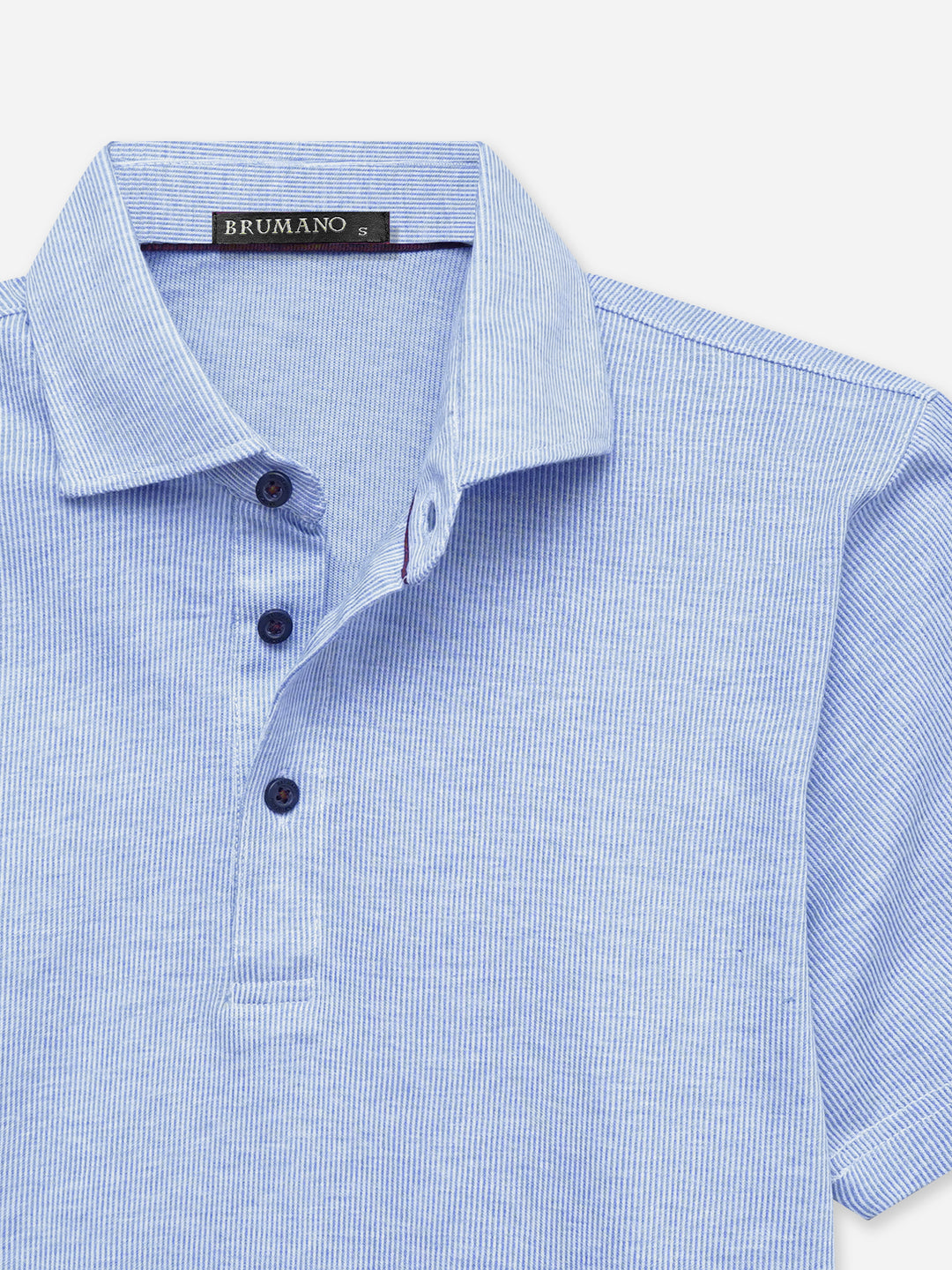 Close image of Blue Striped Polo With Cutaway Collar