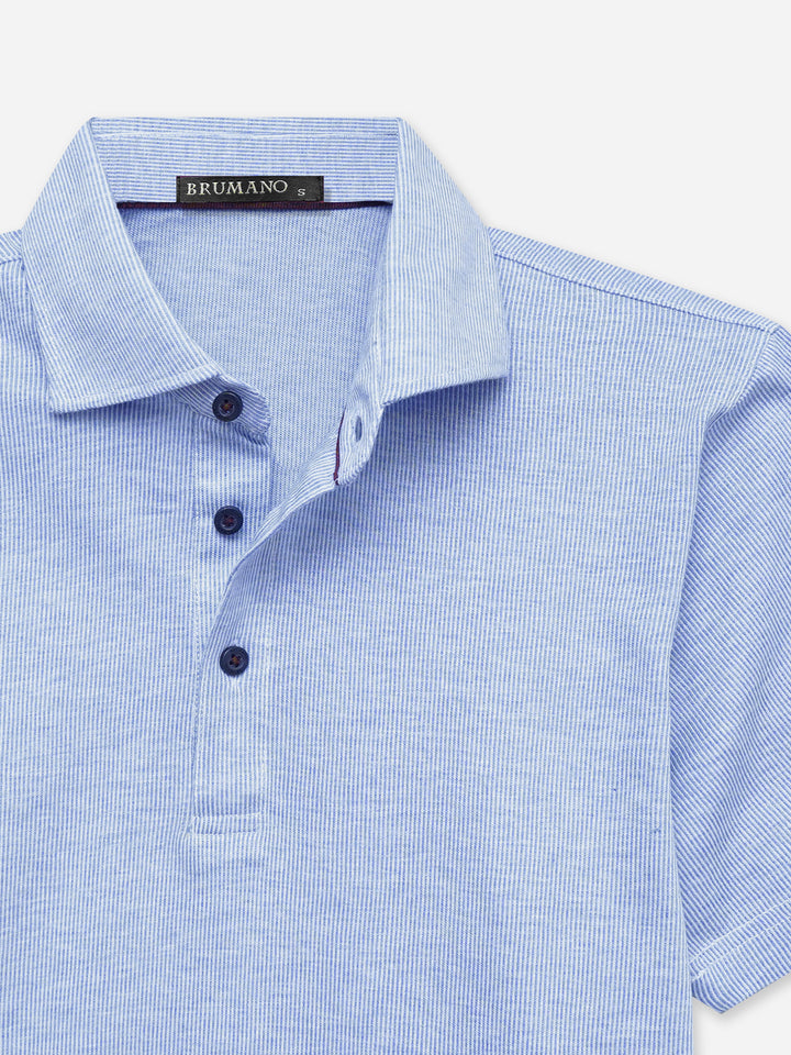 Close image of Blue Striped Polo With Cutaway Collar