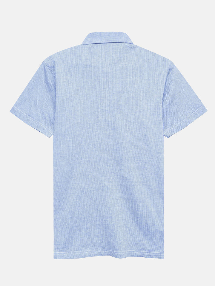 Back image of Blue Striped Polo With Cutaway Collar